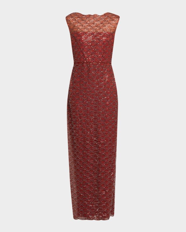 Aura Beaded Bateau-Neck Column Gown